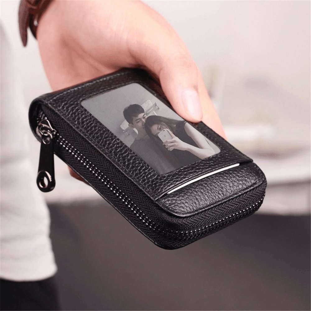 Black Leather Wallets Zip-Around Closure Black Brown Blue Purple